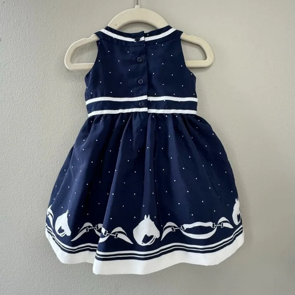 JANIE & JACK Equestrian Horse Dress Girls 6-12M NEW Blue 2 Pcs Bloomers Set NWT - Picture 2 of 11